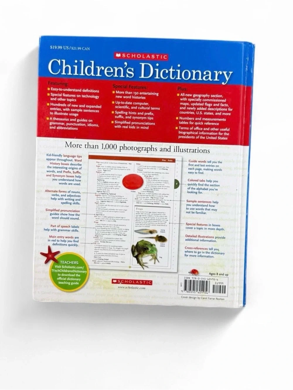Scholastic Children's Dictionary Hardcover Book with Thesaurus & Guides